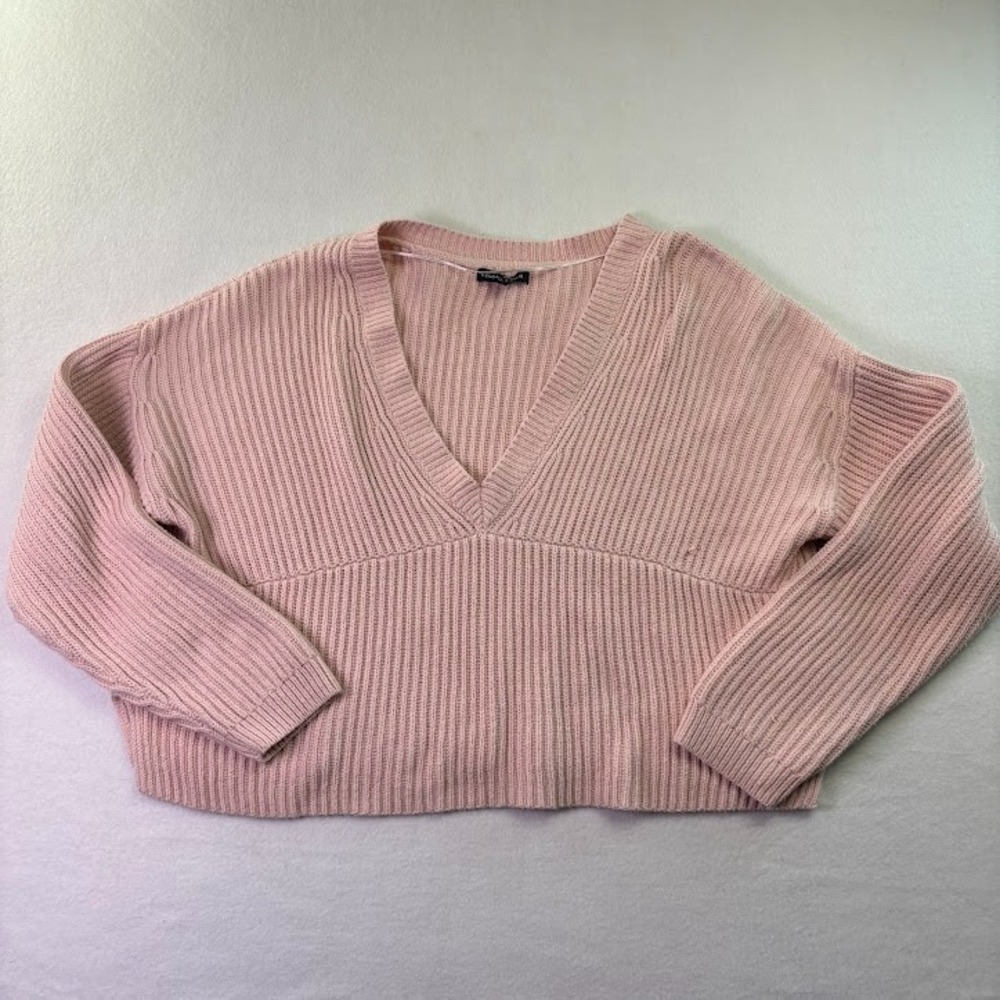Kendall & Kylie‎ Light Pink Chunky Oversize Cropped Sweater Size Large V Neck